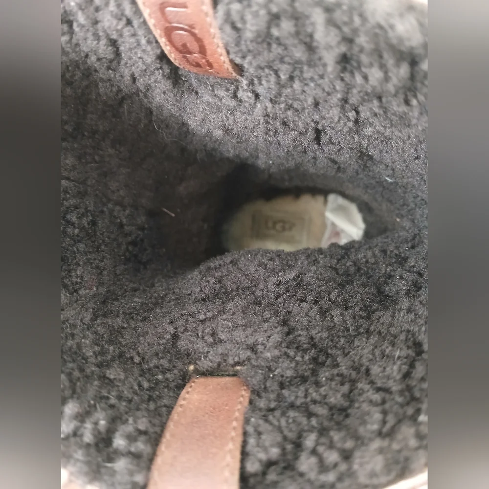 UGG Women's Brown LEATHER Bellvue Ankle Tall SHEARLING Cuff BOOTS shoes Size 8.5 - Picture 14 of 14